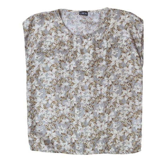 Vintage 100% Silk Floral Blouse Neutral Botanical Print Lightweight Top L. BICHE - Picture 4 of 10